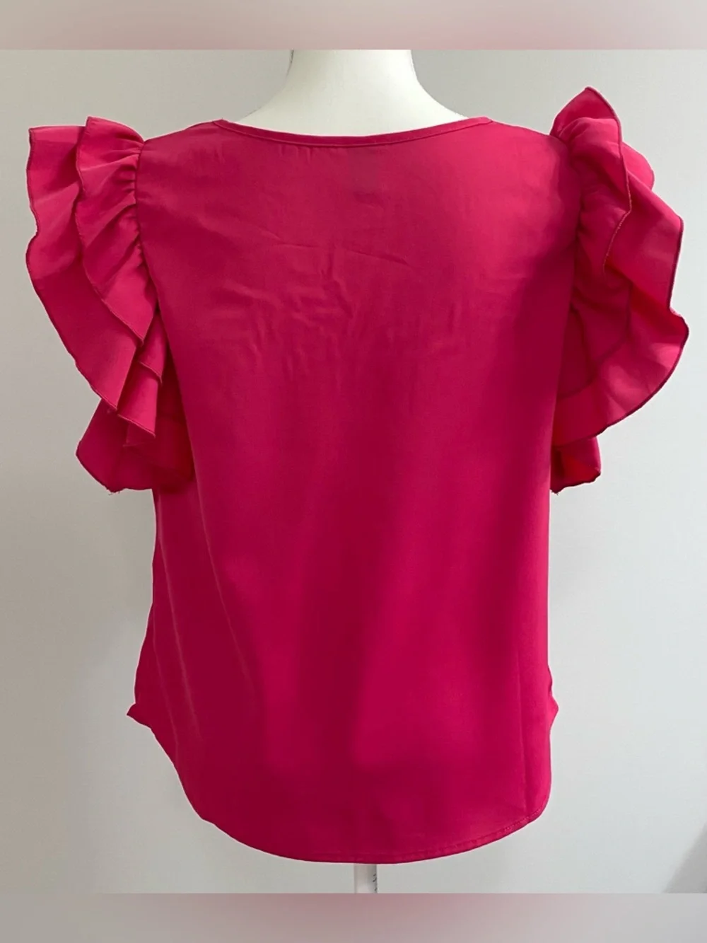 SHEIN Womens M Solid Pink Ruffle Sleeve Top Boho Summer Lightweight Preppy Fairy - Picture 6 of 16